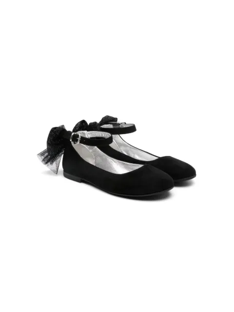 Monnalisa bow-detailed suede ballerina shoes