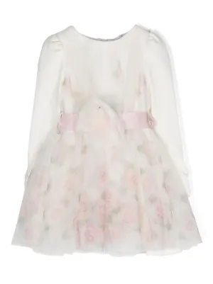 NWT Monnalisa Pink high quality Ruffle Dress w. Embroidery/ Appliqué 6