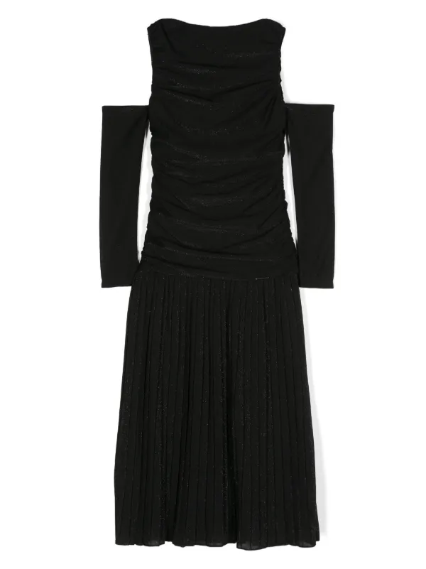 knee length dresses for ladies Black Cold Shoulder Overlay Maxi Dress