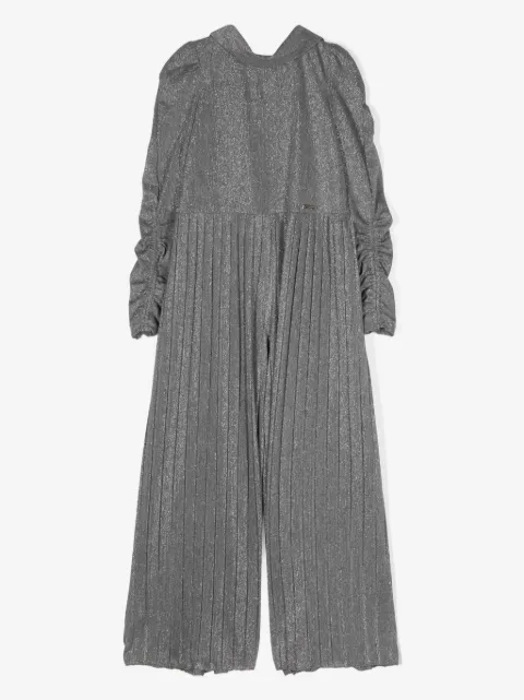 Monnalisa metallic-threading pleated jumpsuit