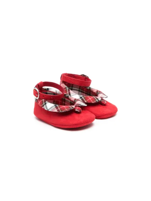 Monnalisa plaid-detailed suede ballerina shoes