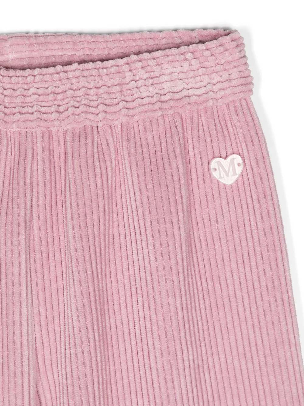 Monnalisa Ribfluwelen flared broek met logoplakkaat Roze