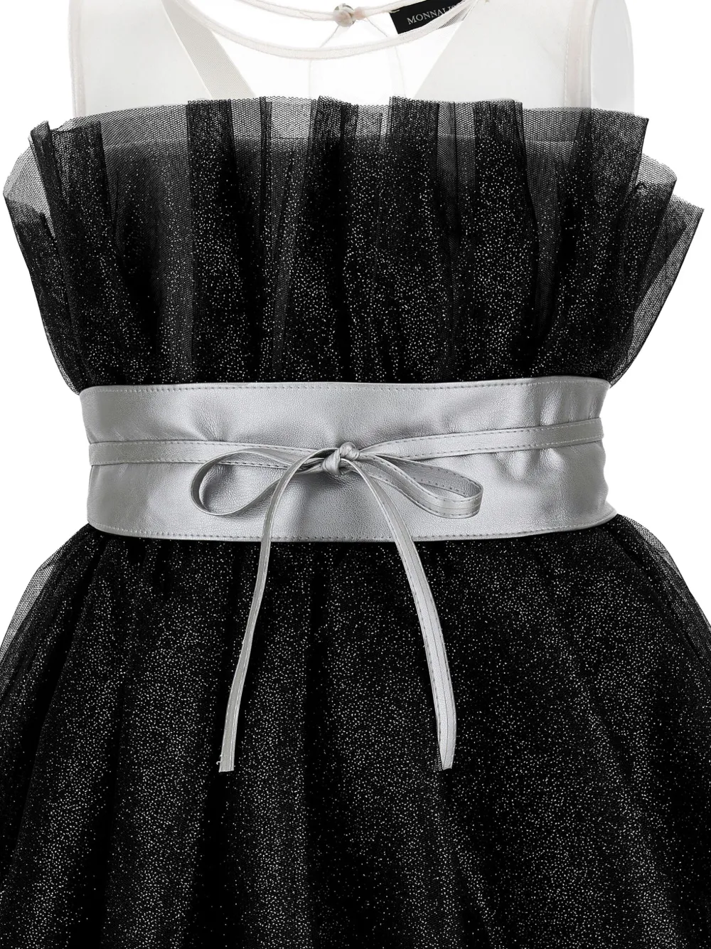 Monnalisa Jurk verfraaid met glitters en ruches Zwart