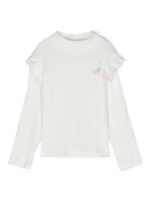 Monnalisa rhinestone-monogram ribbed blouse