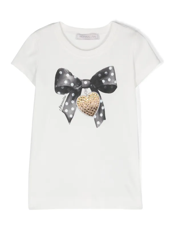 Monnalisa bow-print Cotton T-shirt White FARFETCH IN