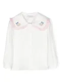 Monnalisa teddy bear-embroidery ruffled top - White