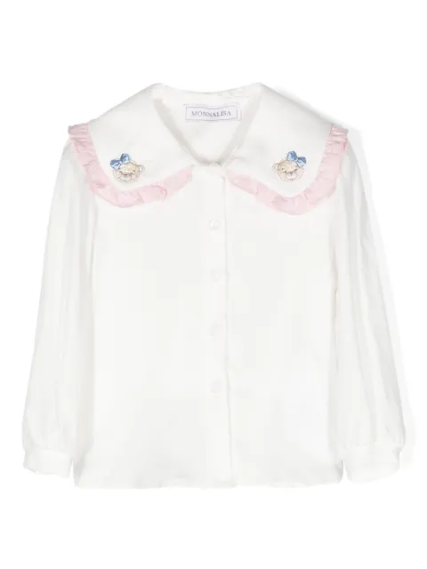 Monnalisa teddy bear-embroidery ruffled top