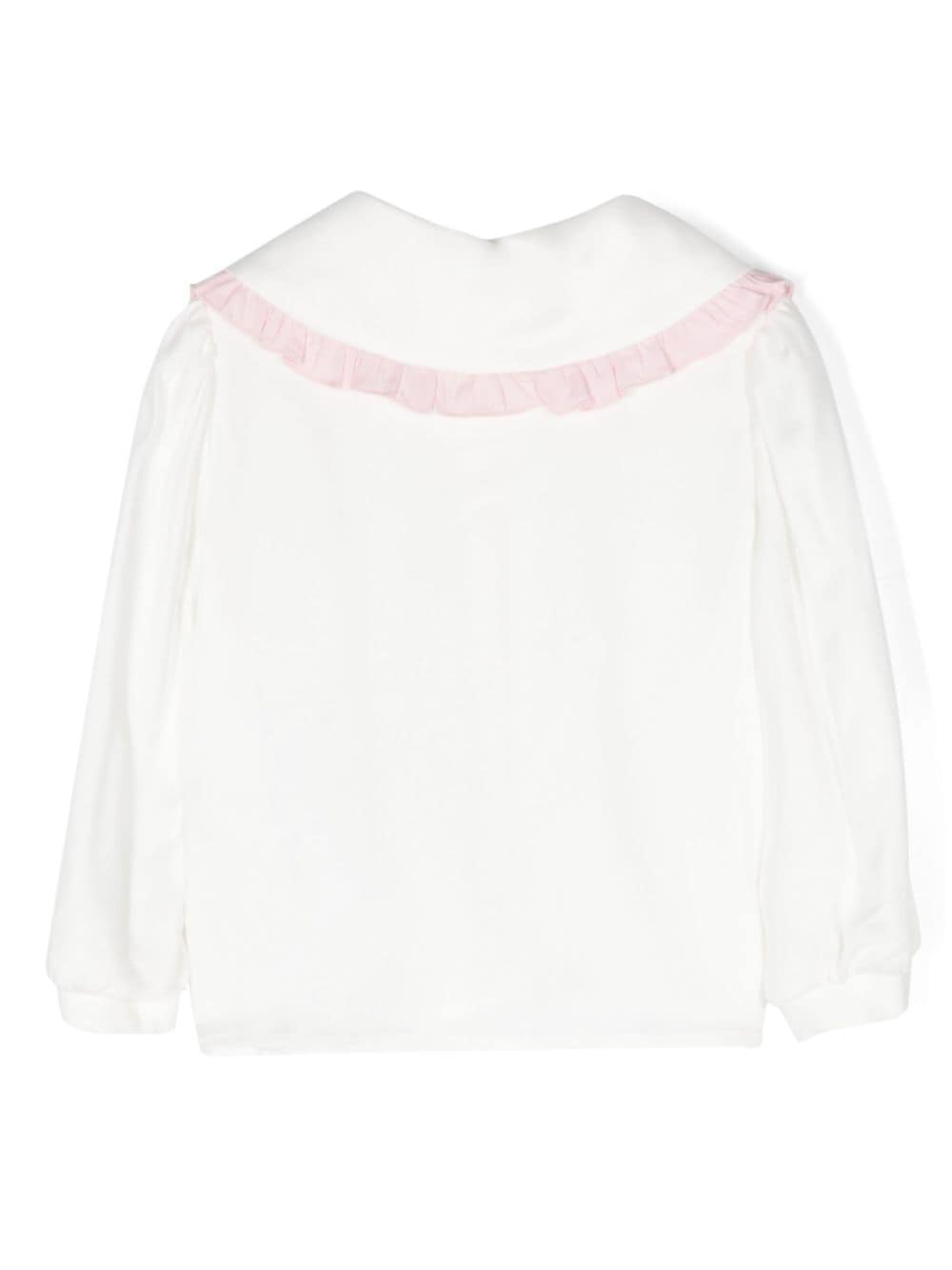 Shop Monnalisa Teddy Bear-embroidery Ruffled Top In White