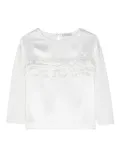 Monnalisa rhinestone-logo ruffled blouse - White