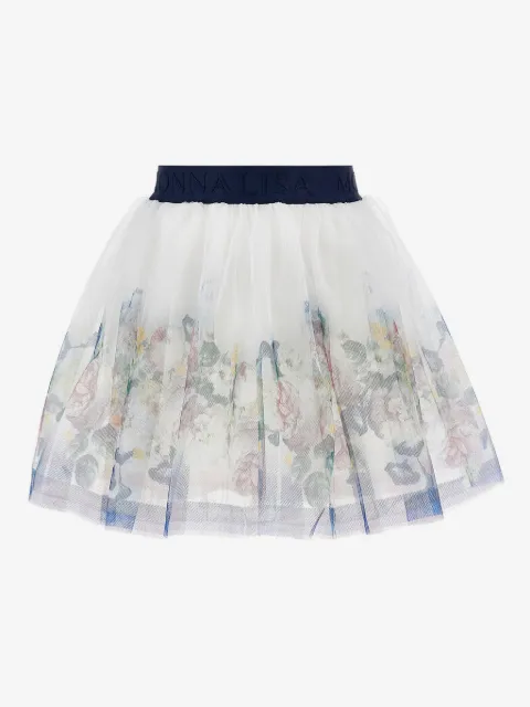 Monnalisa floral-print tulle skirt