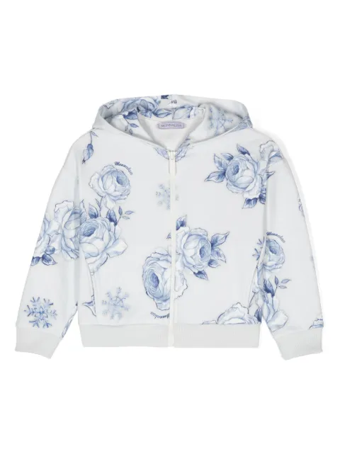 Monnalisa rose-print zip-up hoodie
