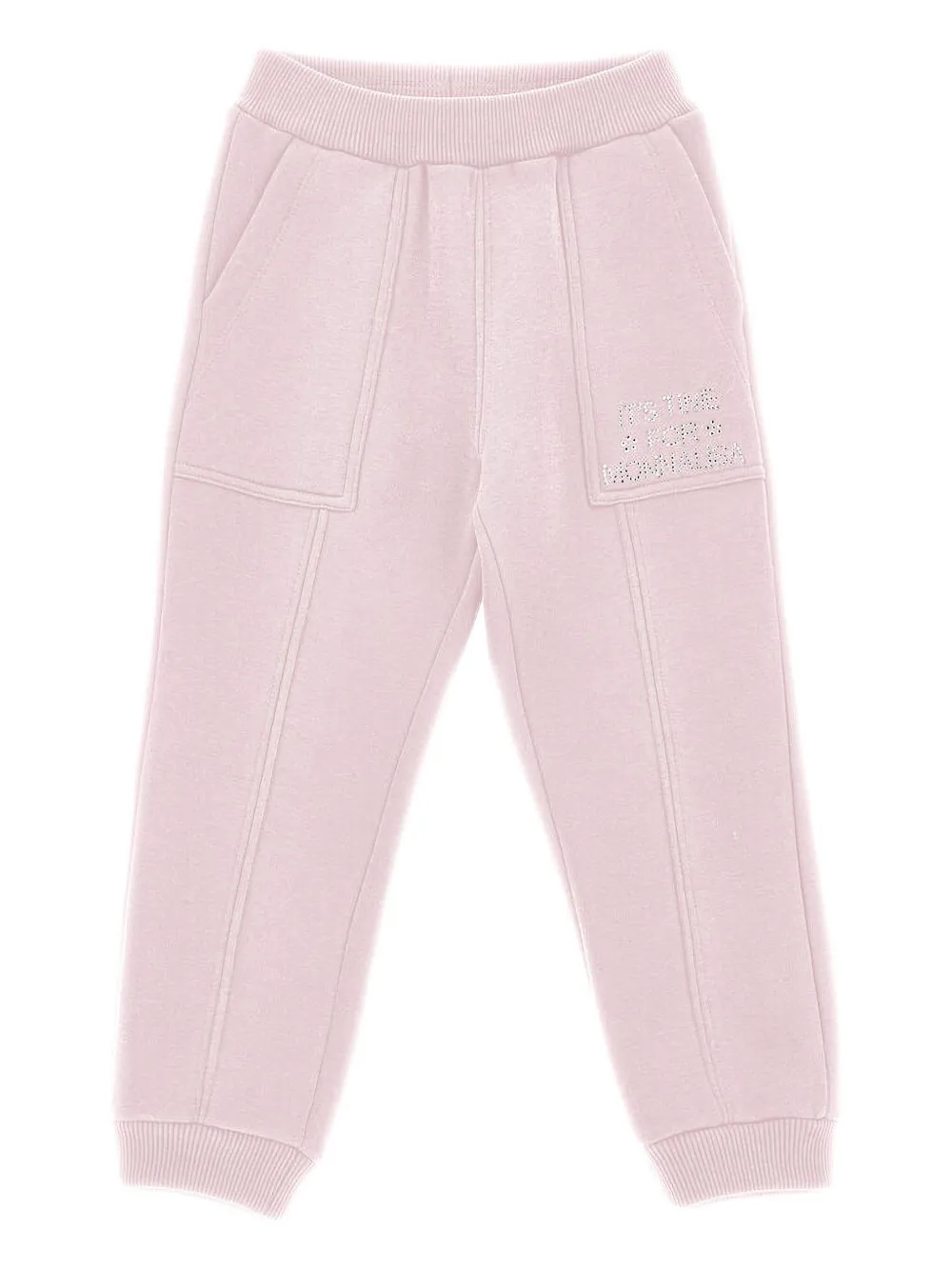 Monnalisa Heavyweight Fleece Joggers With Rhinestones In Pink