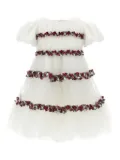Monnalisa plaid-trimmed ruffled party dress - White