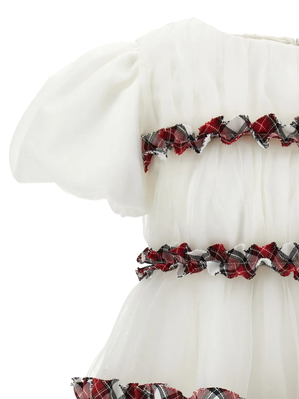 Monnalisa Jurk met ruches en geruite afwerking Wit