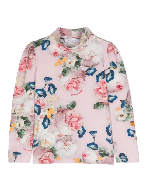 Monnalisa floral mock-neck T-shirt