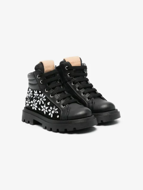 Monnalisa rhinestone-embellished leather boots