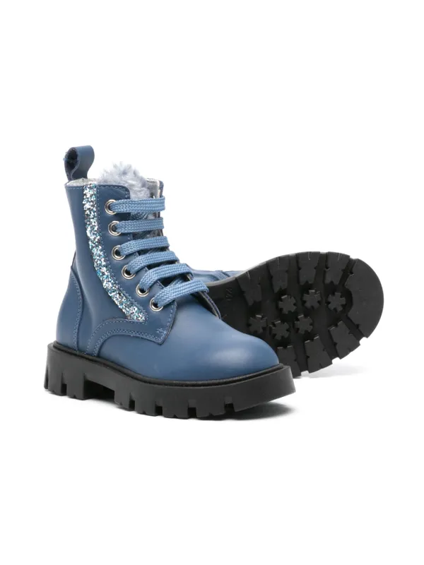 Monnalisa glitter-detail Leather Boots Blue FARFETCH IN
