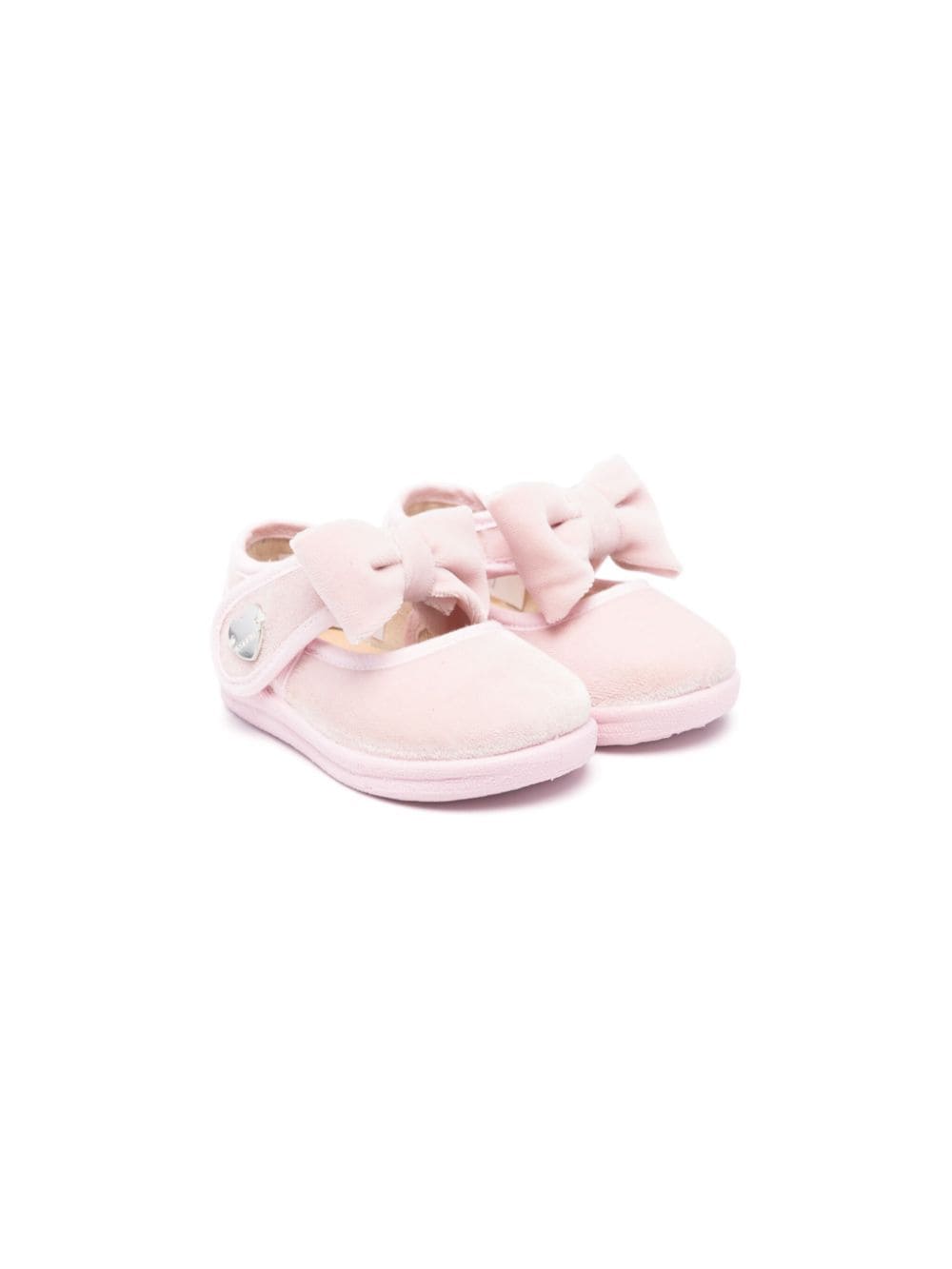 Monnalisa Babies' Bow-detail Velour Ballerinas In Pink