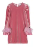 Monnalisa velvet-effect feather-detail dress - Pink