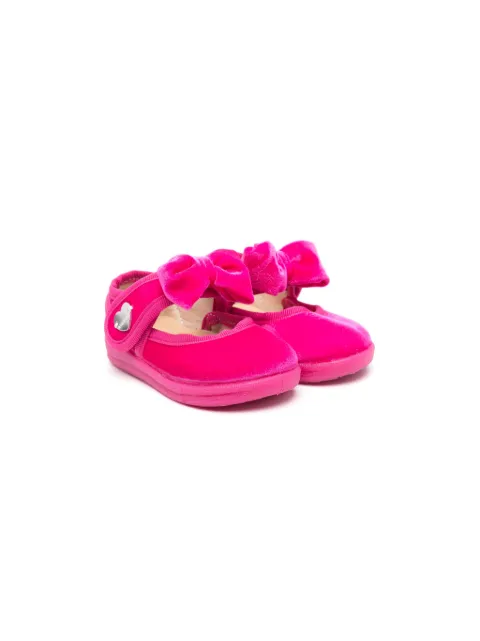 Monnalisa bow-detail velour ballerinas
