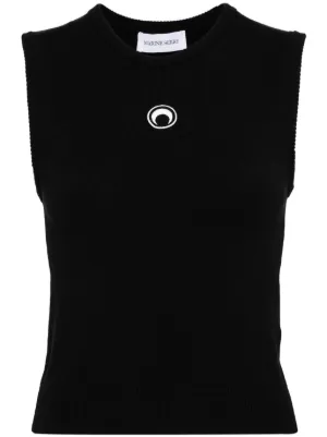 Marine Serre｜SLEEVELESS (WSW006CJER0019 BK99) Marine Serre – Organic Cotton Jersey Plain Tank Top Black
