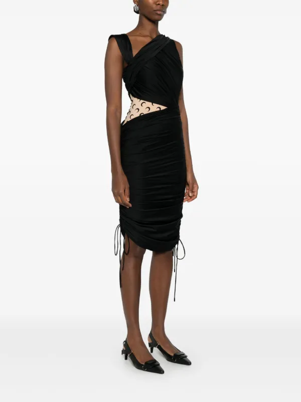 Marine Serre Draped Jersey Midi Dress | Black | FARFETCH
