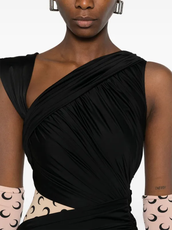 Marine Serre Draped Jersey Midi Dress | Black | FARFETCH