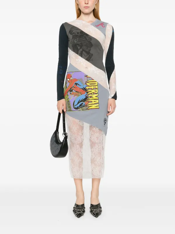 Marine Serre Upcycled Lace T-shirt Dress | Grey | FARFETCH