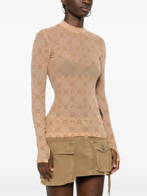 Tシャツ・カットソー MARINE SERRE Women Tops WTS012A CJER0054 BR30 Brown マリーン セル MARINE SERRE Marine Serre ロンT カットソー