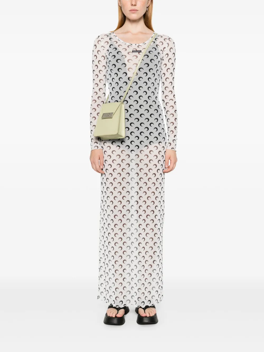 Marine Serre Maxi-jurk met maanprint en mesh - Wit