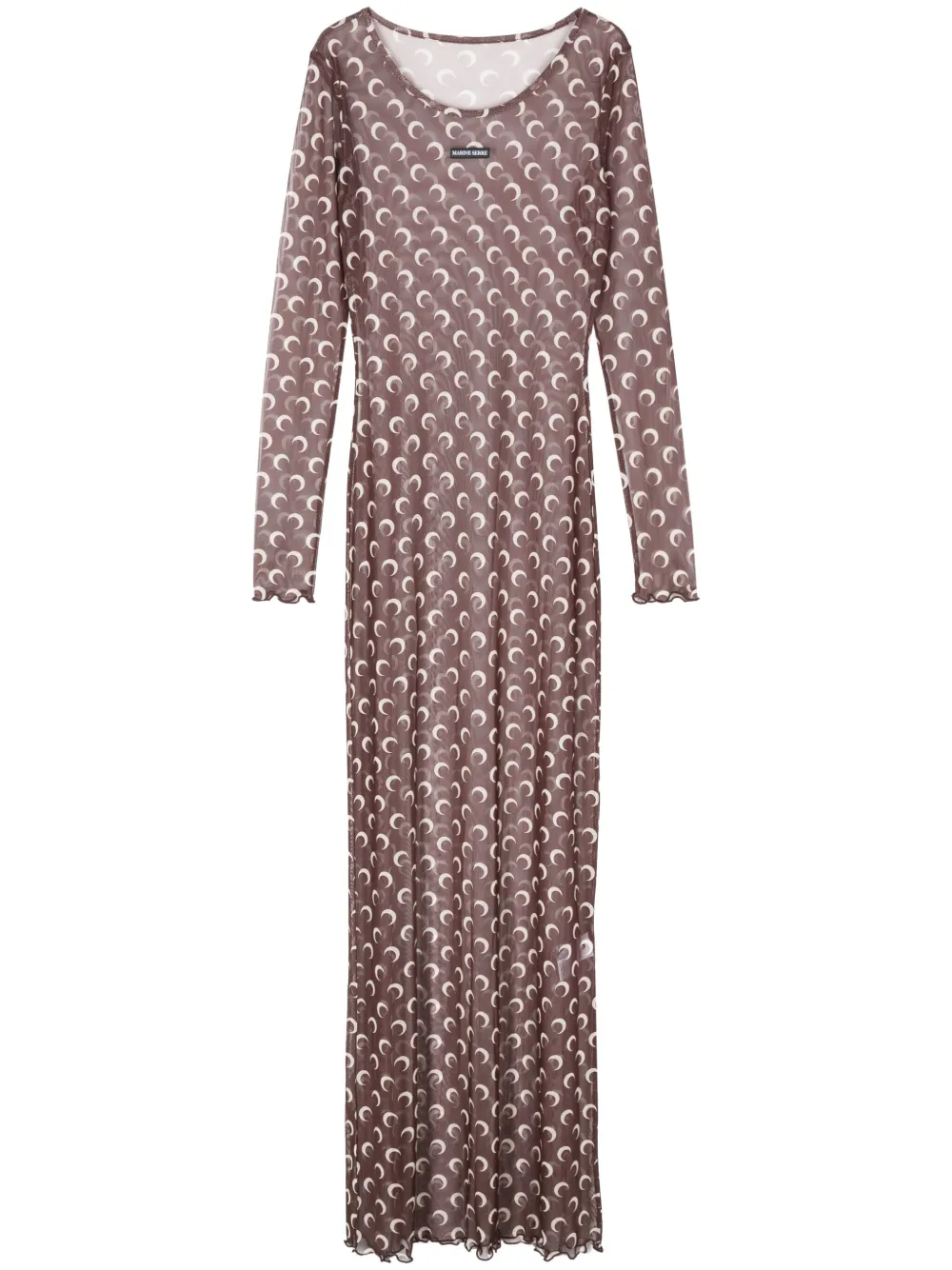 Marine Serre Brown Moon Printed Mesh Panelled Maxi Dress In Brown