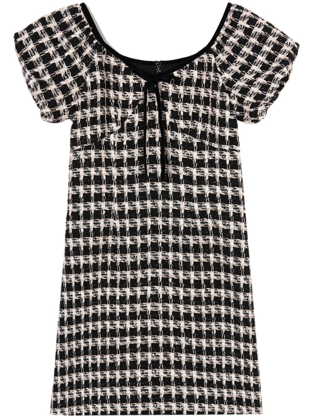 puff-sleeve tweed dress