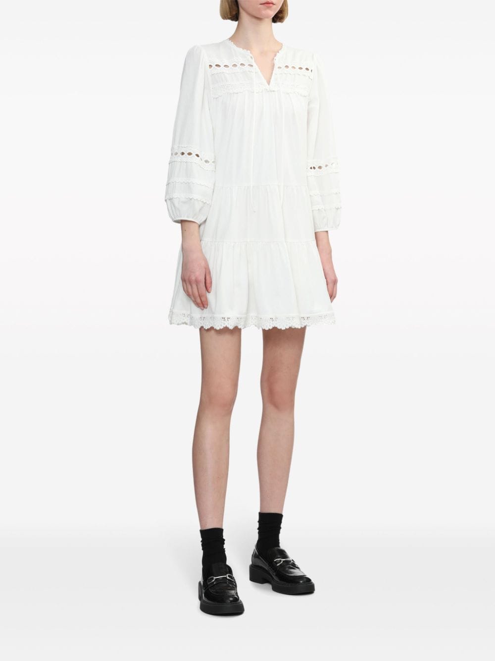 Shop Tout A Coup Lace-trim Ruched Minidress In White