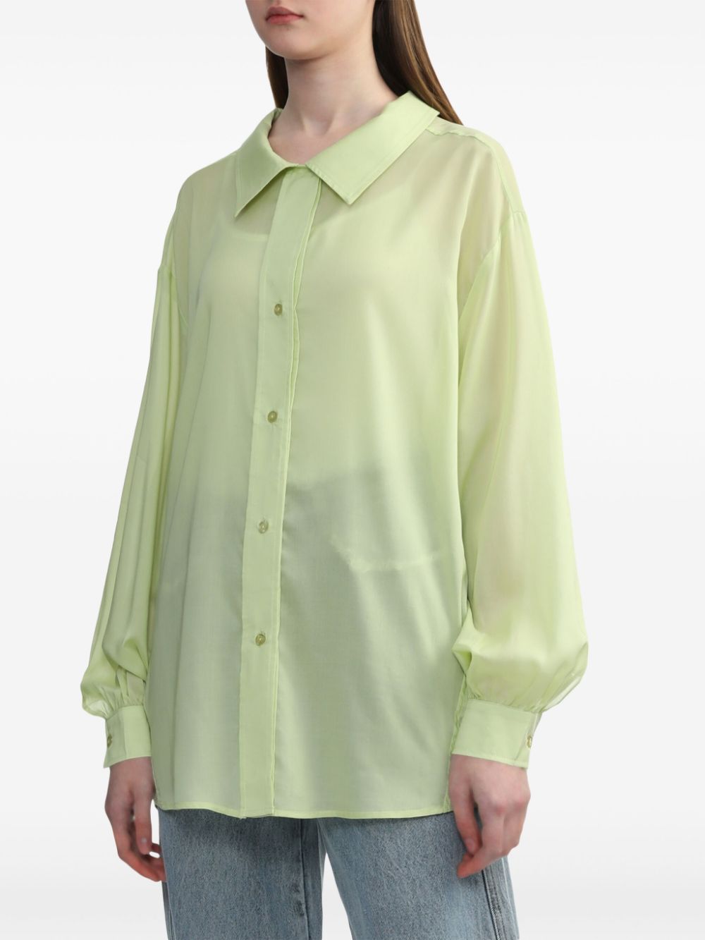 tout a coup Button-up blouse met ruches Groen
