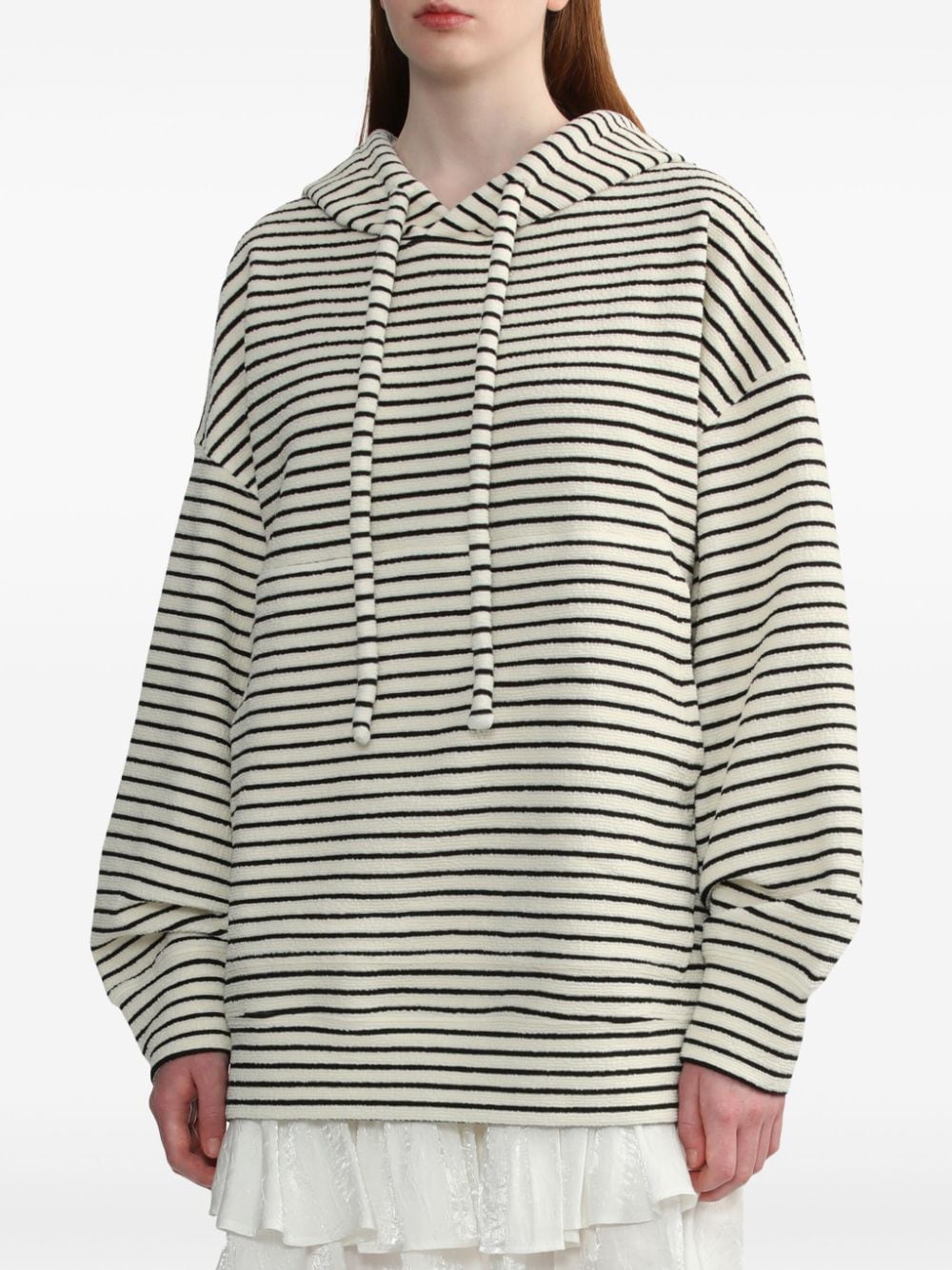 Shop Tout A Coup Striped Towelling-finish Hoodie In Neutrals