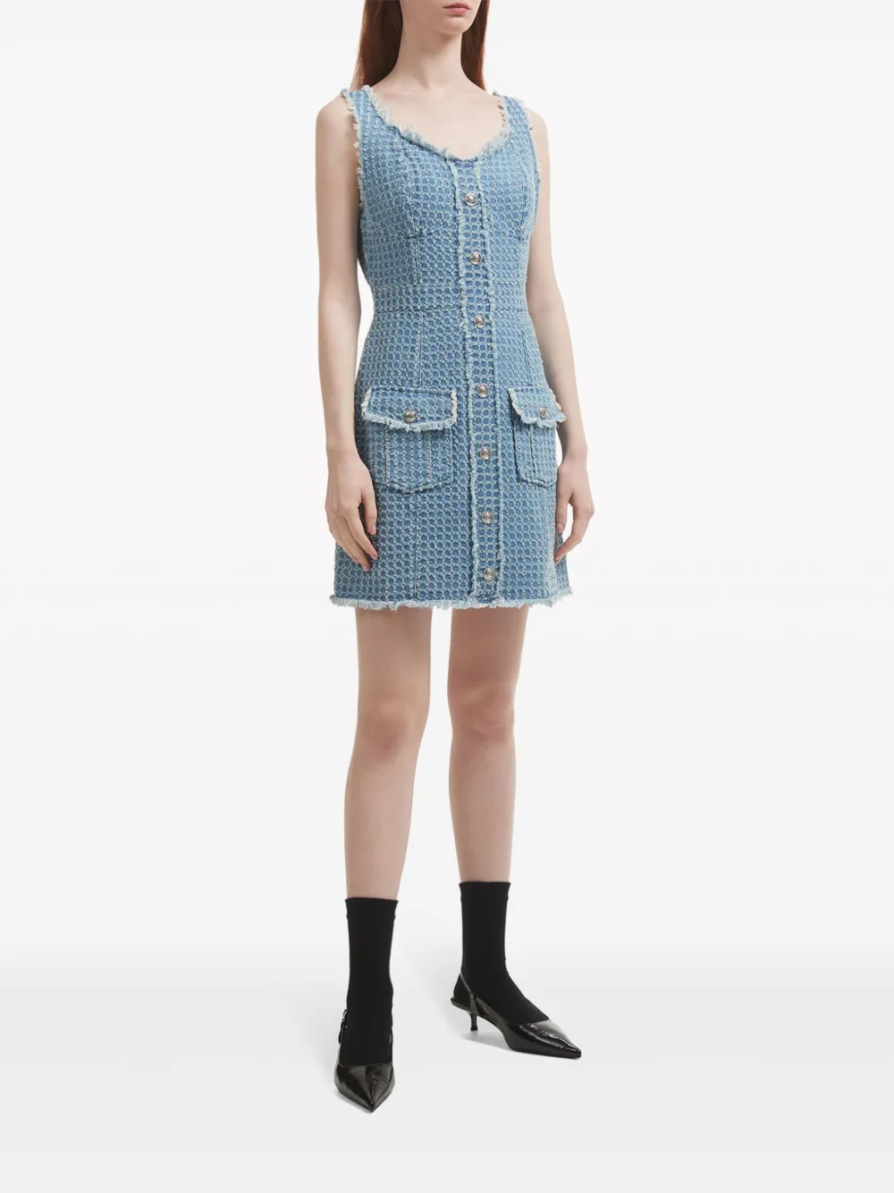 Shop B+ab Bouclé Fringe-trimmed Minidress In Blue