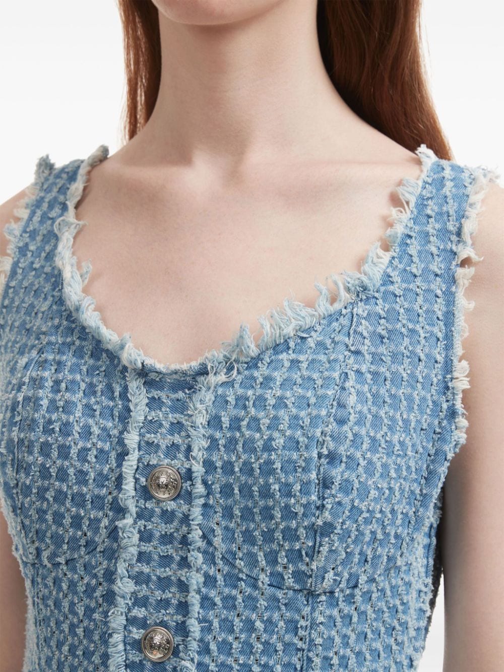 Shop B+ab Bouclé Fringe-trimmed Minidress In Blue