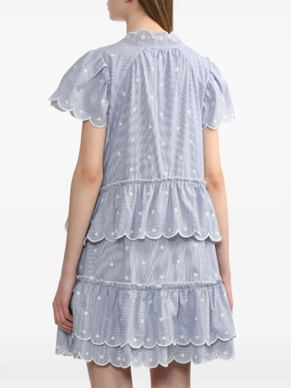 B+ab Striped Scallop-Trim Minidress - Blue