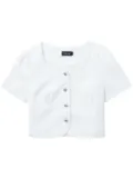 tout a coup gathered-detail button-up crop top - White