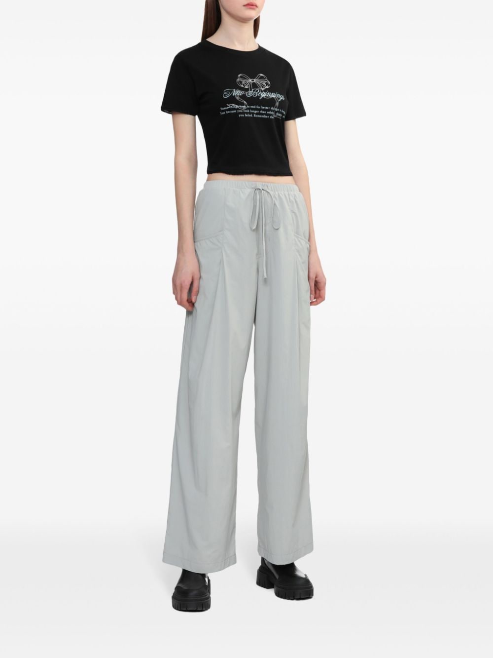 Shop Tout A Coup Drawstring-waist Wide-leg Trousers In Grey