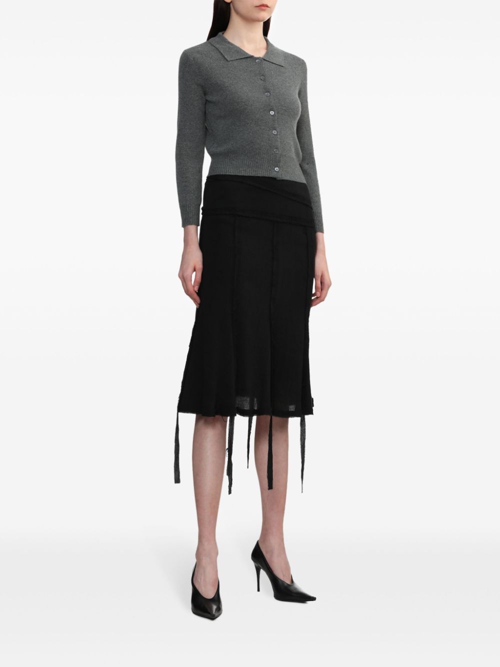 Shop Low Classic Raw-cut Fringed Skirt In Black