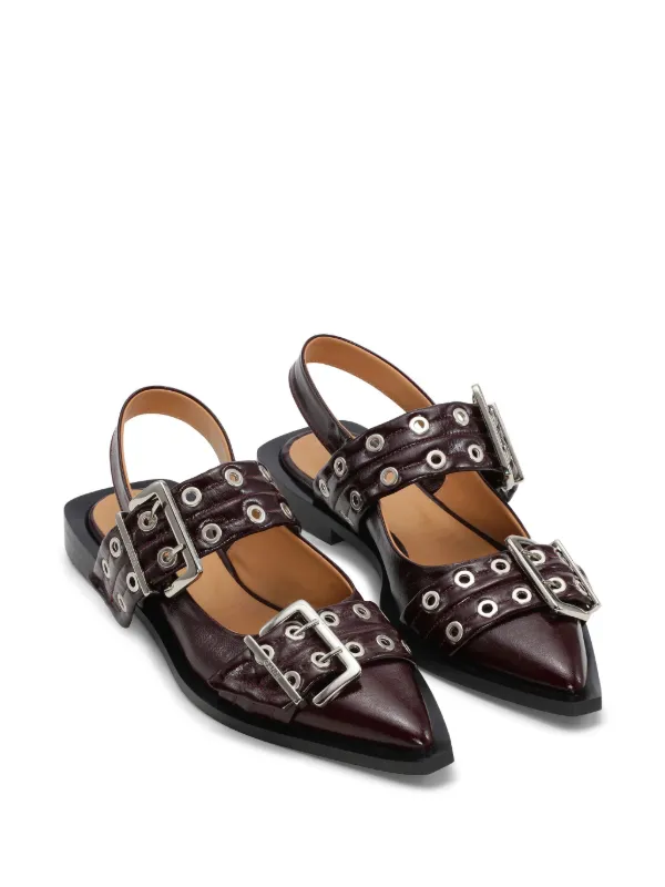 【関税＆送料込み】Ganni Ballerina Con Fibbia GANNI Wide Welt Buckled Ballerina Shoes | Red | FARFETCH