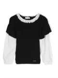 Monnalisa ruffle-collar knitted T-shirt - Black