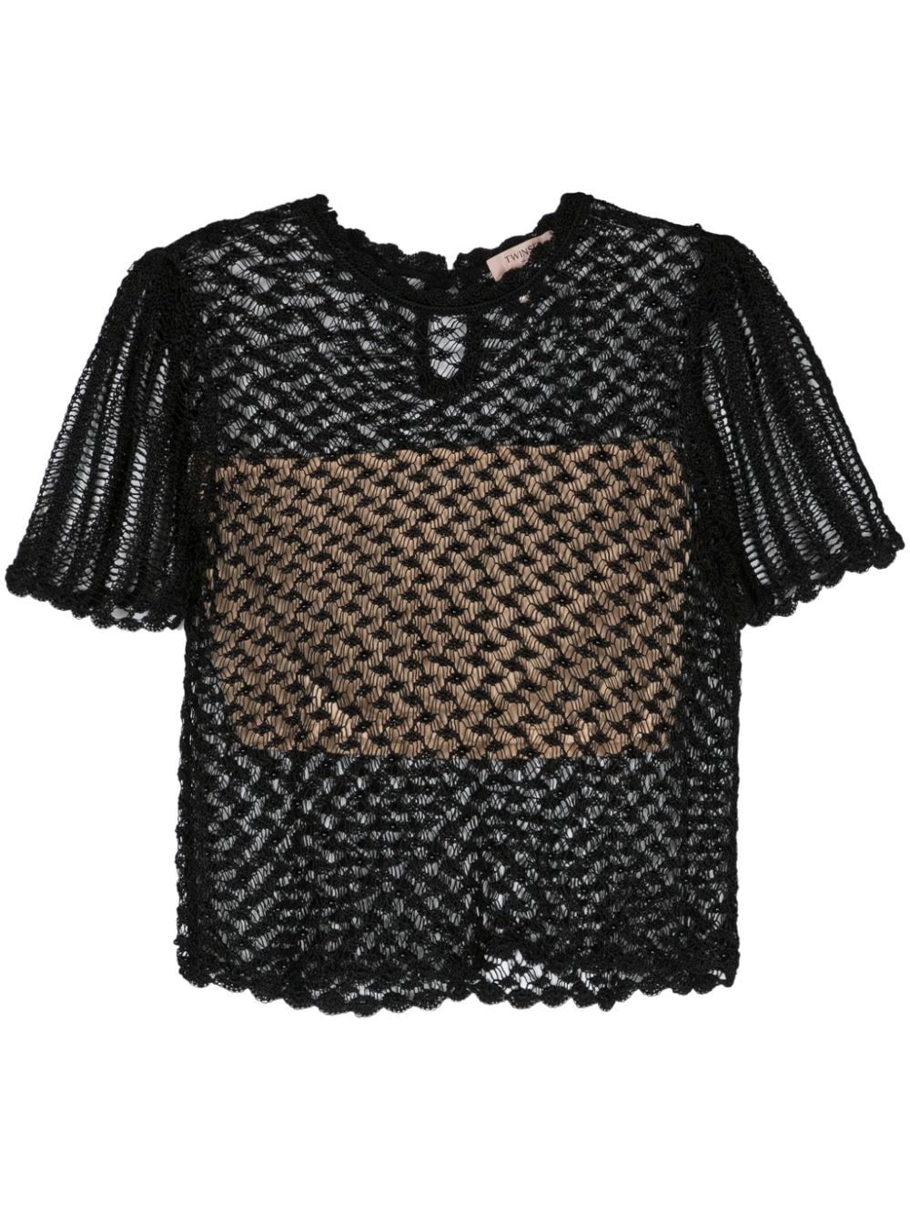 Twinset Beaded Open-knit T-shirt In Black