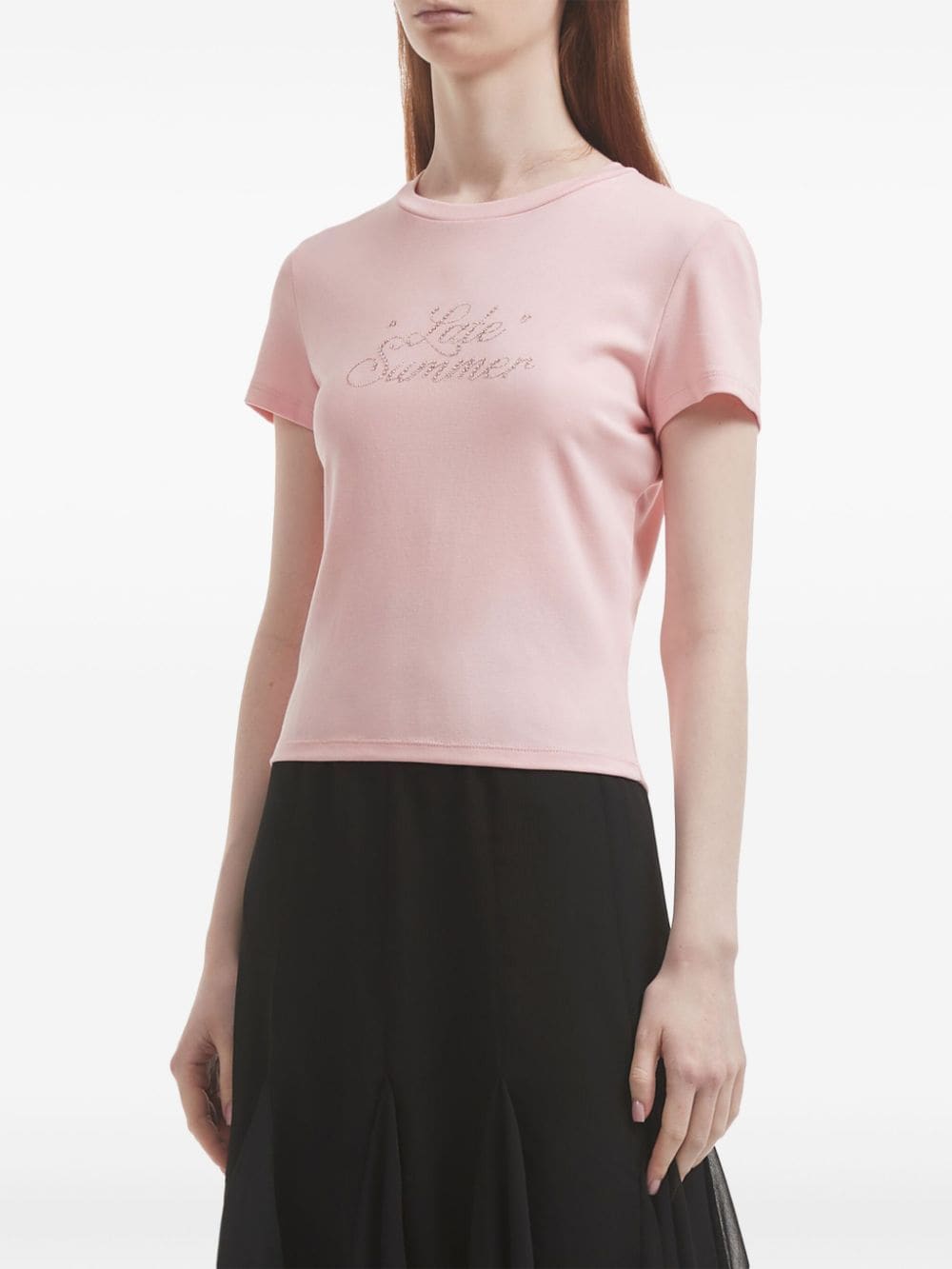 Shop B+ab Rhinestone-slogan Crew-neck T-shirt In Pink