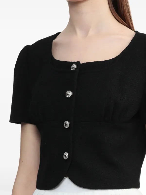 トップス tout a coup Tout a Coup Cropped Seersucker zip-up Top | Black | FARFETCH