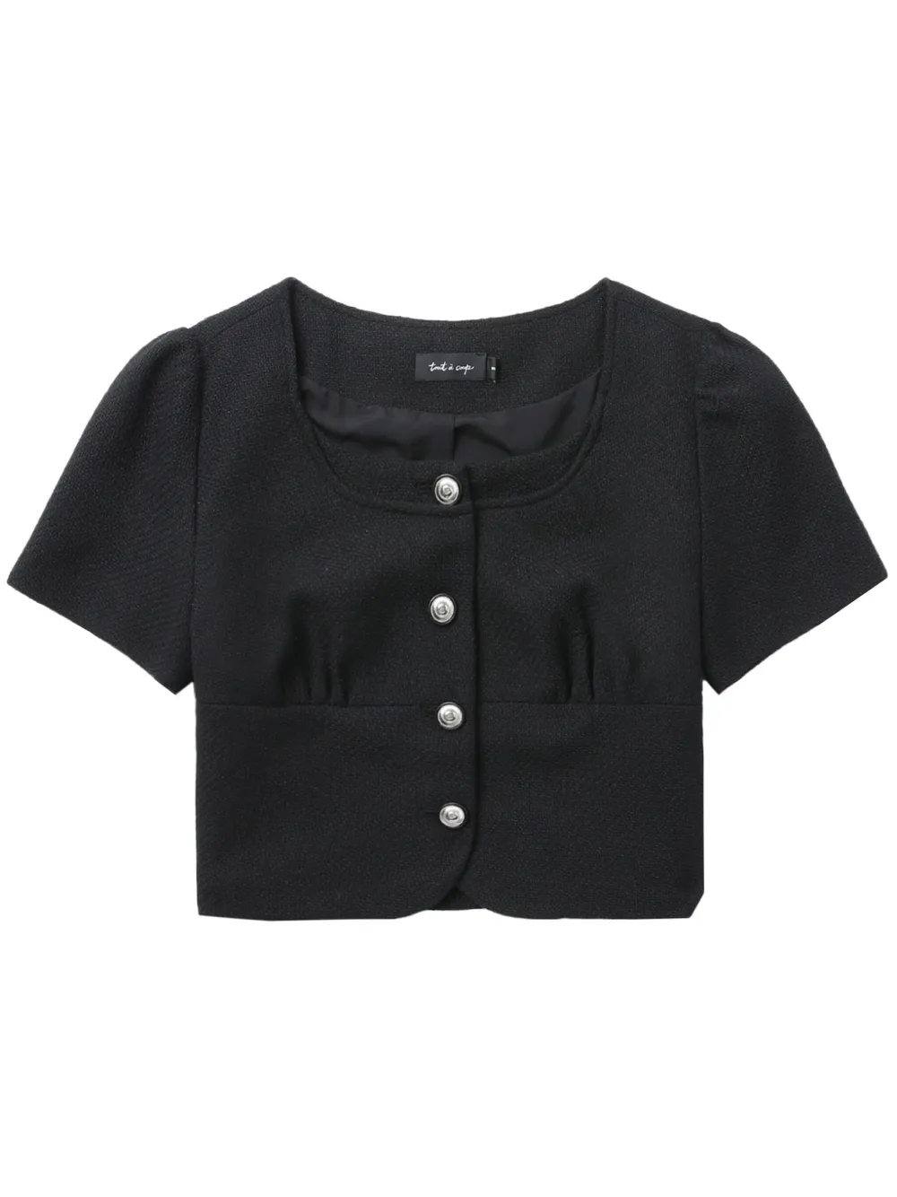 Tout A Coup Gathered-detail Button-up Crop Top In Black