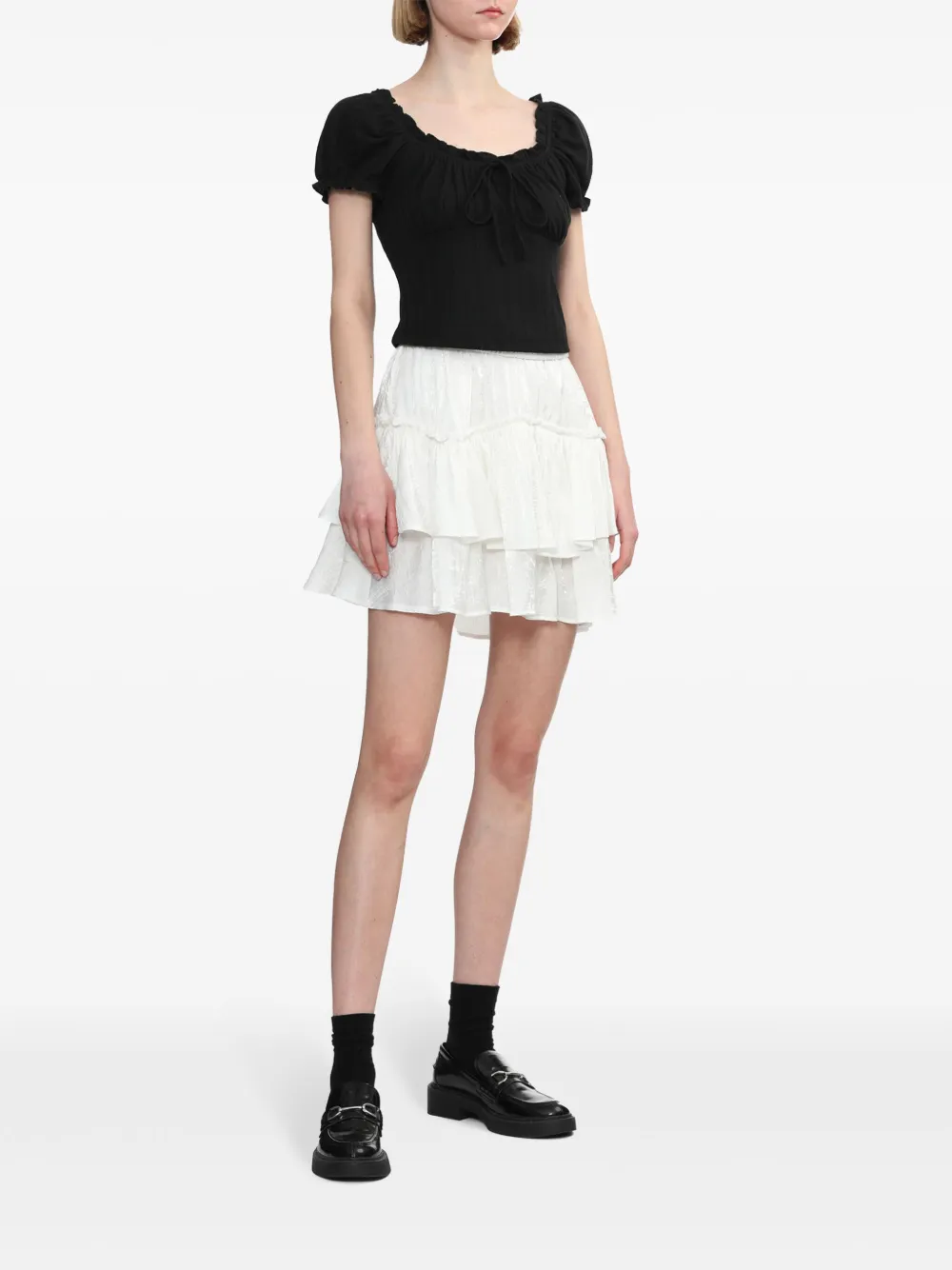 Tout a coup puff-sleeves ruffle-trim blouse - Zwart