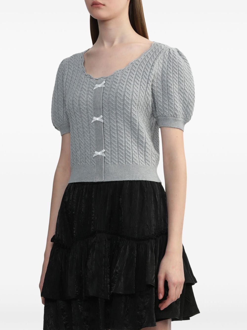 Shop Tout A Coup Puff-sleeves Ribbed-knit Top In Grey