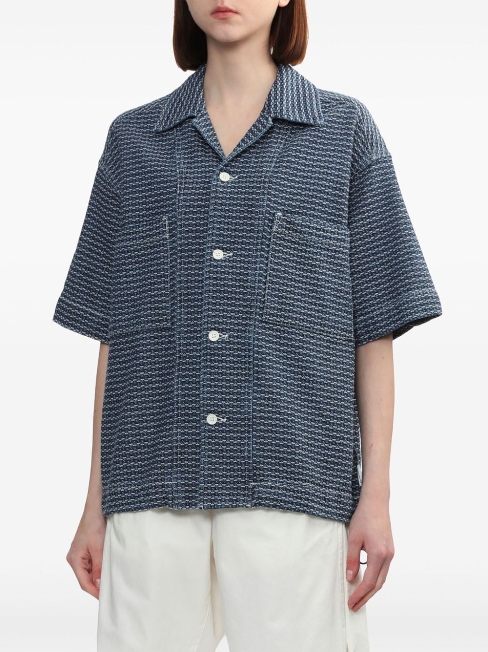 Shop Five Cm Geometric-print Cotton Shirt In Blue